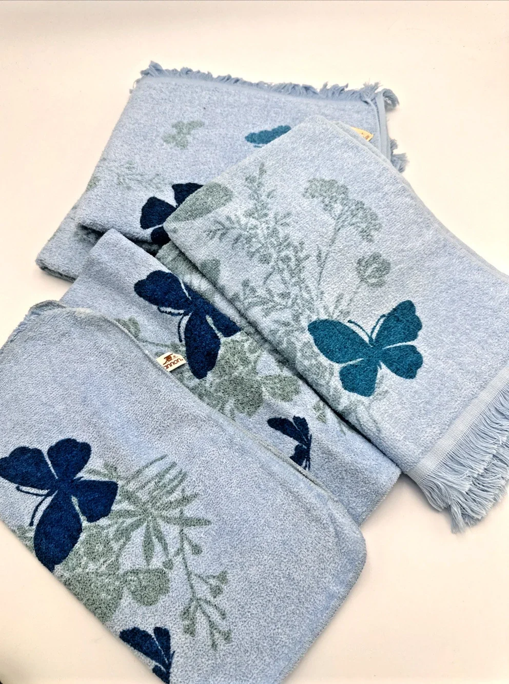 Set Of Vintage Cannon Blue Butterfly Towel Set. NWT